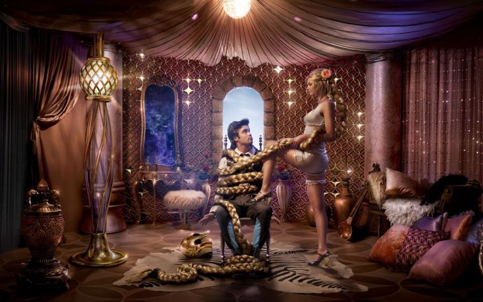 девушка, коса, принц, рапунцель