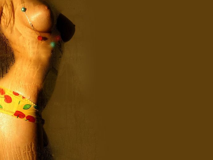 капли, грудь, стекло, трусики