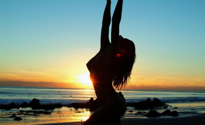 силуэт, солнце, закат, море, песок