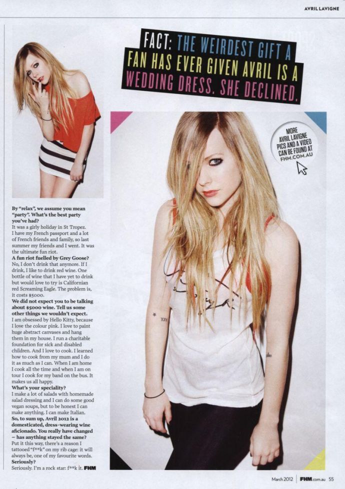 Голая звезда Avril Lavigne - FHM March 2012 Australia