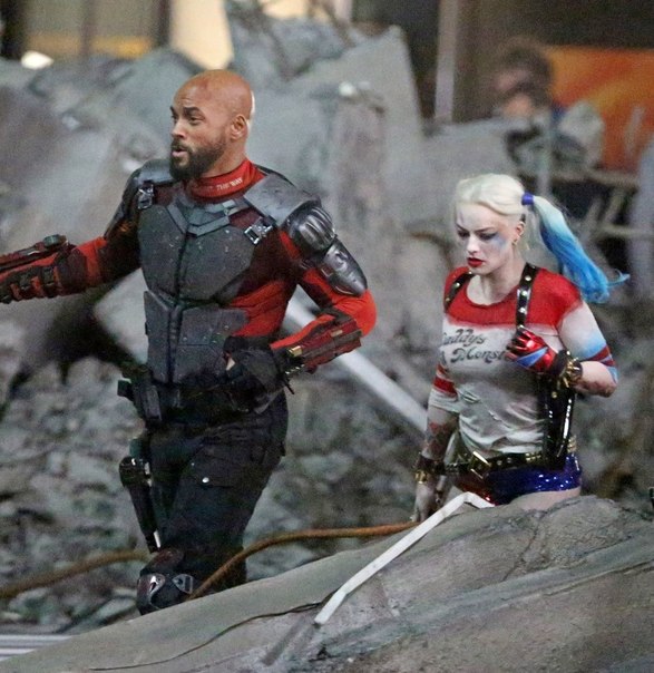 Уилл Смит и Марго Робби на съемках фильма Отряд самоубийц