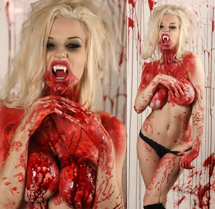 Кровавая фотосессия молодей секс-бомбы (эротика)