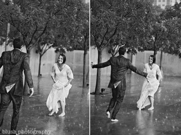 Свадебные фото молодожен в дождь