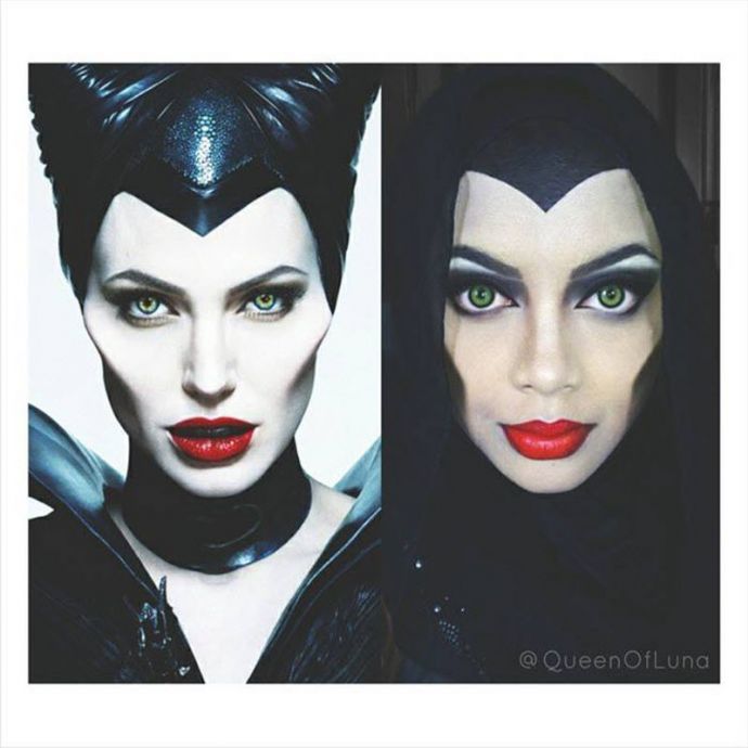 Девушка с помощью хиджаба и макияжа превращает себя в диснеевских персонажей