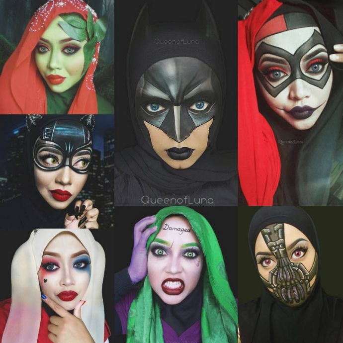 Девушка с помощью хиджаба и макияжа превращает себя в диснеевских персонажей