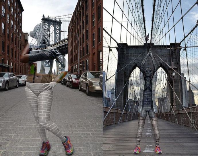 Обнаженные женщины, растворенные в окружении с помощью боди-арта