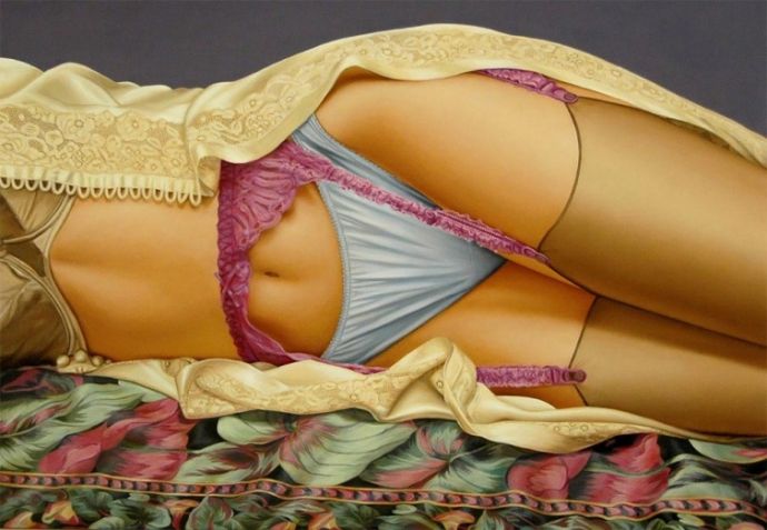 Фотореалистичные картины нижней части женского тела в нижнем белье