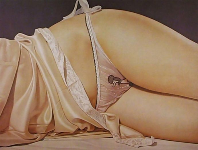 Фотореалистичные картины нижней части женского тела в нижнем белье