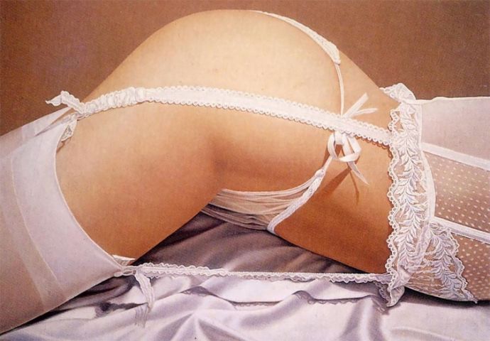 Фотореалистичные картины нижней части женского тела в нижнем белье
