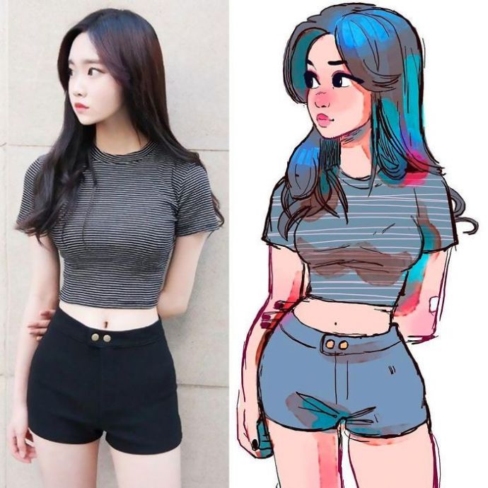 Художник превращает незнакомых девушек в мультяшных персонажей