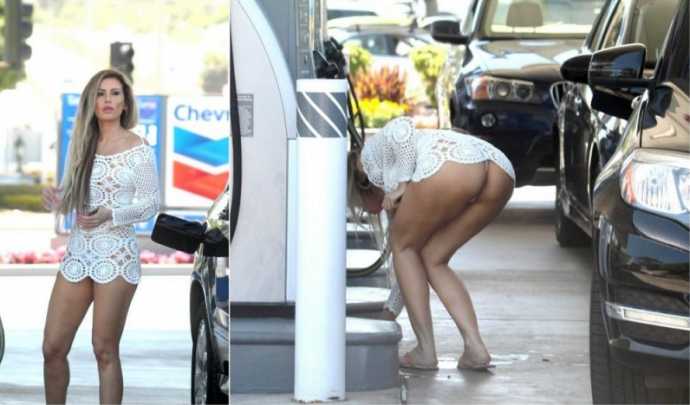 Ana Braga в откровенном наряде на заправке