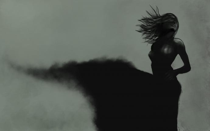 Силуэт девушки в тумане