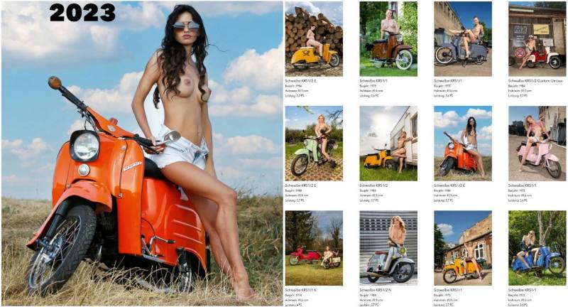 Голые модели и мотороллеры в календаре на 2023 год