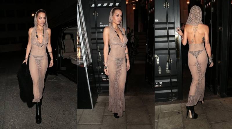 Рита Ора в просвечивающем платье